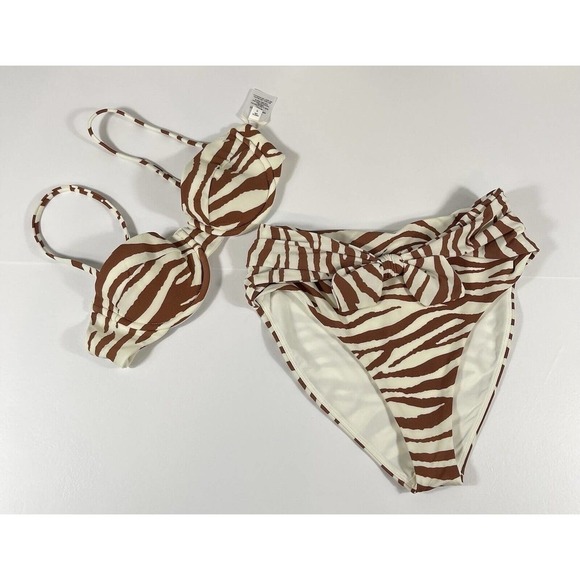 Veronica Beard Azoia Tie Front Bikini Bottoms and Dyer Tiger Stripe Bikini Top - Picture 3 of 12